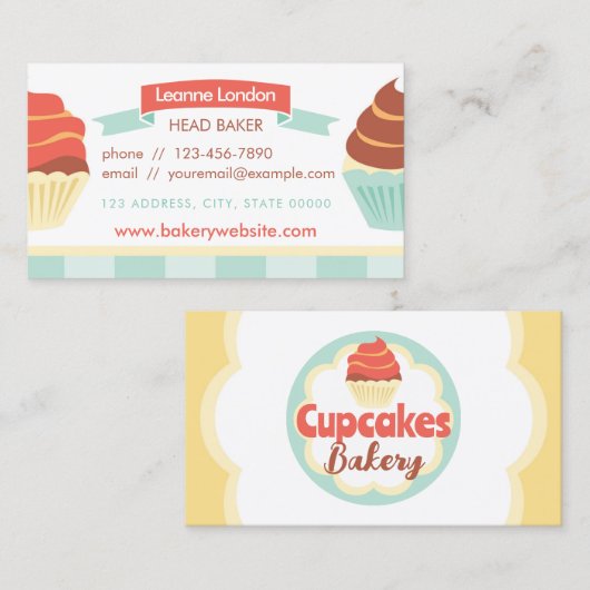 Carte de visite de boulangerie Cupcake (Devant / Derrière)