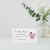 Carte de visite de boulangerie Cupcake Rose (Debout devant)