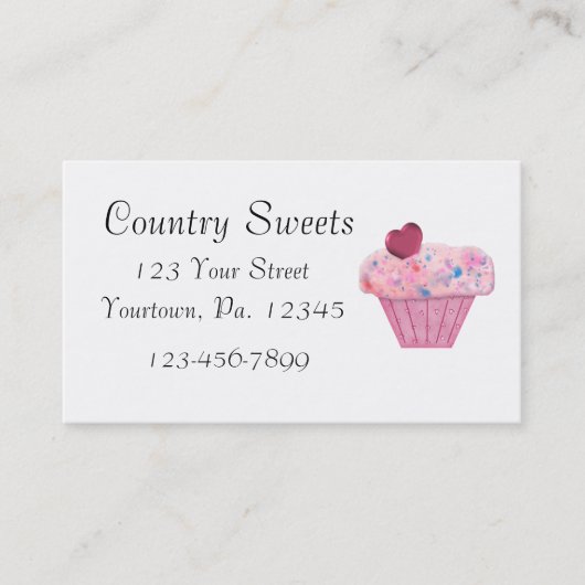 Carte de visite de boulangerie Cupcake Rose (Devant)
