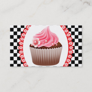 Carte de visite de boulangerie Cupcake Rose Damier