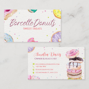 Carte de visite de boulangerie de donuts sucrés po
