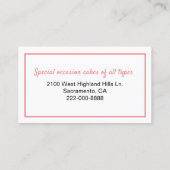 Carte de visite de boulangerie de gâteaux (Dos)