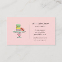 Carte de visite de boulangerie rose Macarons aquar
