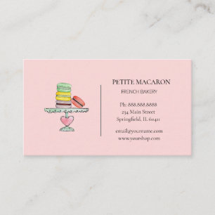 Carte de visite de boulangerie rose Macarons aquar
