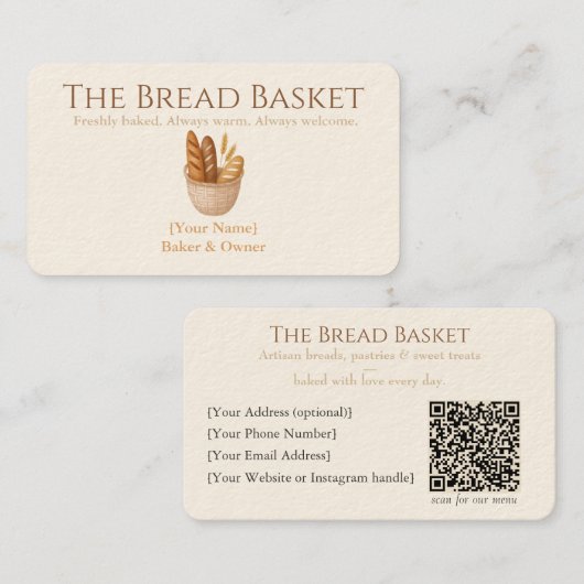 Carte de visite de boulangerie rustique avec logo (Devant / Derrière)