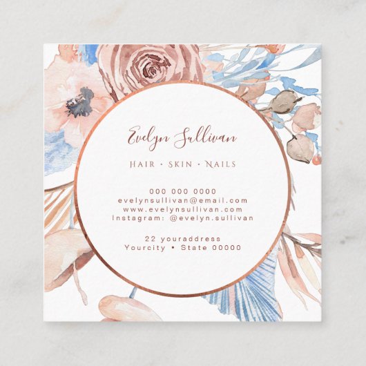 Carte de visite de bouquet tropical Boho (Dos)