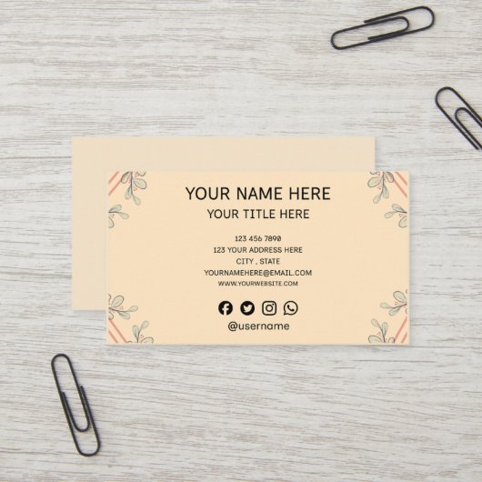 Carte de visite de branche botanique boho minimali (Devant/Arrière en situation)