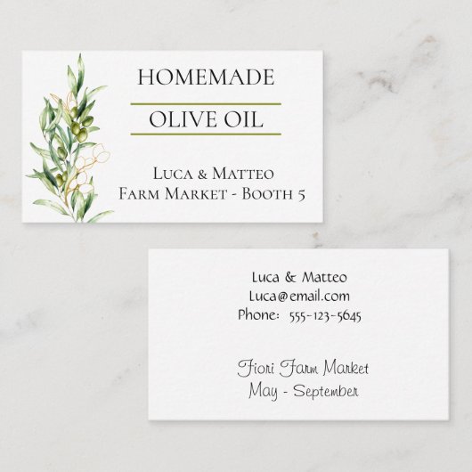 Carte de visite de branche d'olive aquarelle (Devant / Derrière)