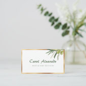 Carte de visite de branche d'olivier à cadre doré (Debout devant)