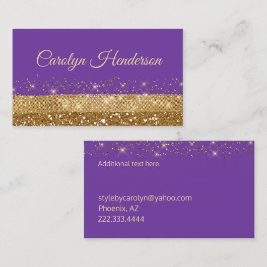 Carte de visite de brillance violet et or (Devant / Derrière)