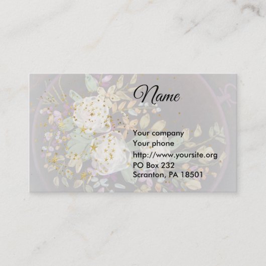 Carte de visite de broderie de roses blanches (Devant)