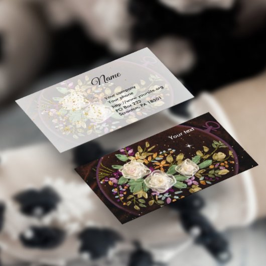Carte de visite de broderie de roses blanches