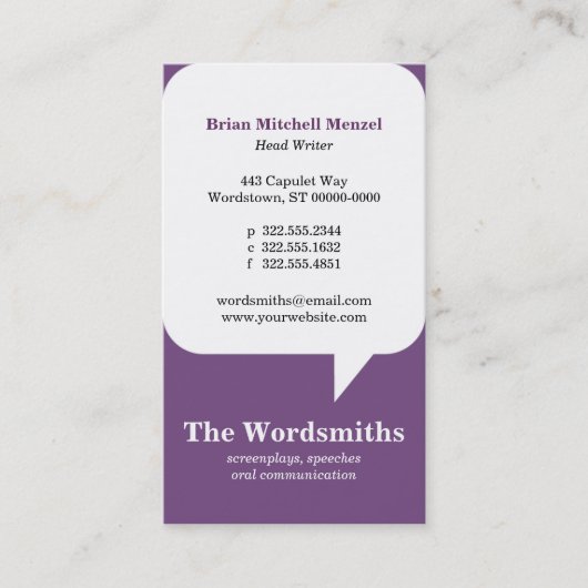 Carte de visite de bulle de la parole (Devant)