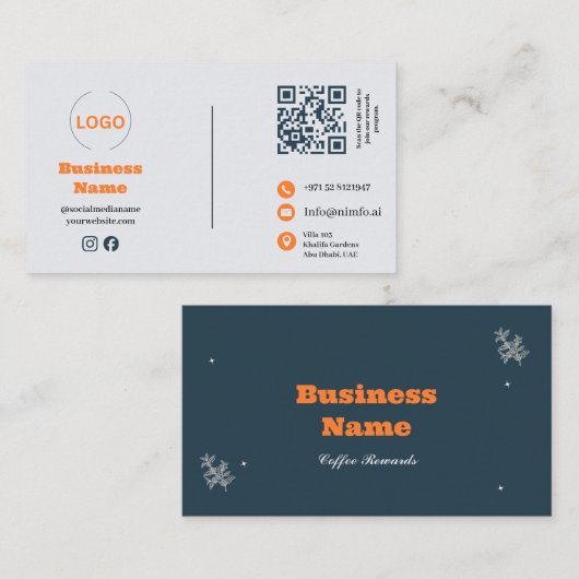 Carte de visite de café avec code QR (Devant / Derrière)