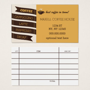 Carte de visite de café de mod avec le reçu de