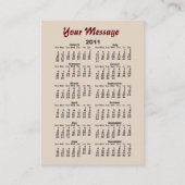 Carte de visite de calendrier du ferry 2011 d'île (Dos)