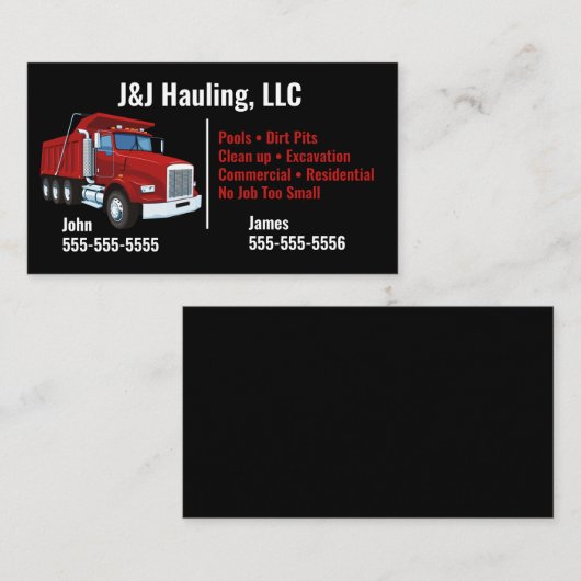 Carte de visite de camion de vidage (Devant / Derrière)