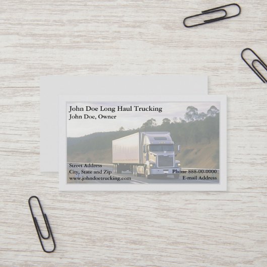 Carte de visite de camionnage (Devant/Arrière en situation)