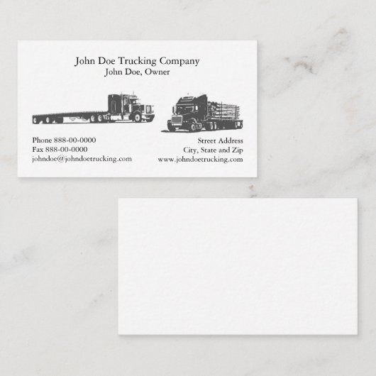 Carte de visite de camionnage (Devant / Derrière)