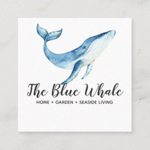 Carte de visite de Carré de baleine bleu aquarelle