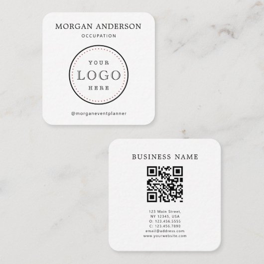 Carte de visite de Carré de logo minimal du code Q (Devant / Derrière)