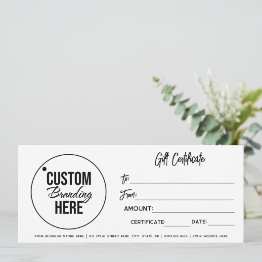 Carte de visite de certificat cadeau moderne avec (Debout devant)