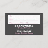 Carte de visite de certificat cadeau pour le soin  (Dos)