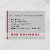 Carte de visite de chasse de travail pour (Dos)