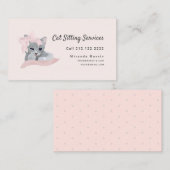 Carte de visite de chat rose ruban gris chaton (Devant / Derrière)
