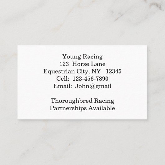 Carte de visite de cheval Thoroughbred Galloping (Dos)