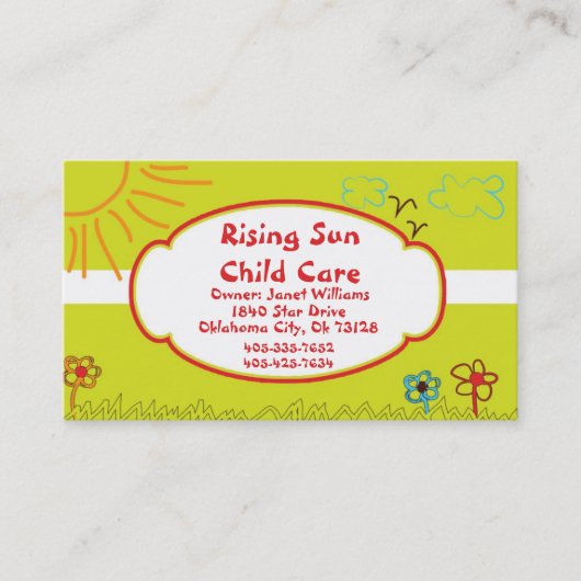 Carte de visite de Childcare de soleil (Devant)