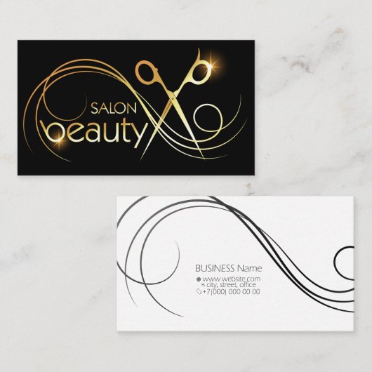 carte de visite de ciseaux d'or et de boucles de c (Devant / Derrière)