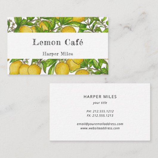 carte de visite de citrons d'aquarelle bio rustiqu (Devant / Derrière)