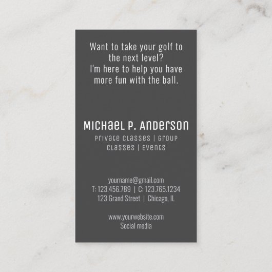Carte de visite de classe de golf d'instructeur de (Dos)