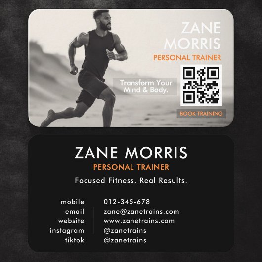 Carte de visite de coach sportif QR Code noir et b