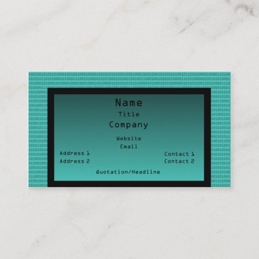 Carte de visite de code binaire, Turquoise (Devant)
