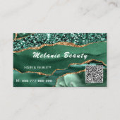 Carte de visite de code QR Agate Green Gold Partie (Devant)