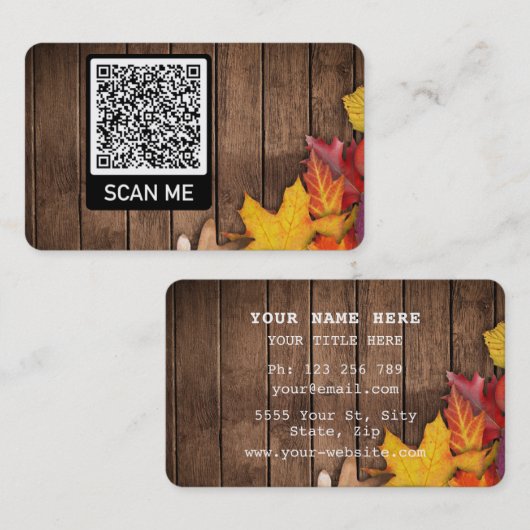 Carte de visite de code QR avec feuilles d'automne (Devant / Derrière)