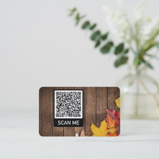 Carte de visite de code QR avec feuilles d'automne (Debout devant)