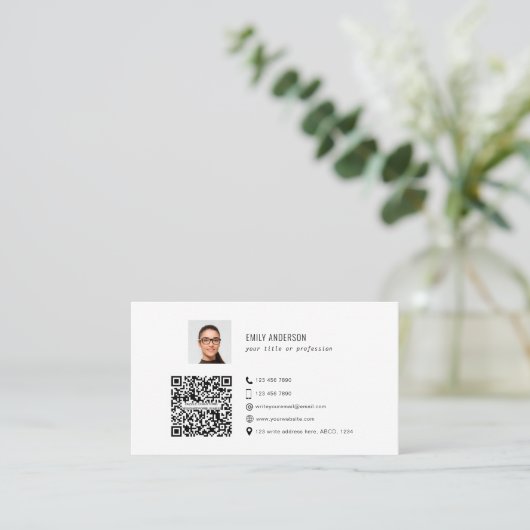 Carte de visite de code QR avec photo simple entre (Debout devant)