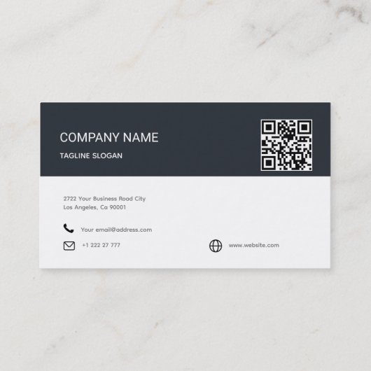 Carte de visite de code QR bleu foncé simple (Dos)