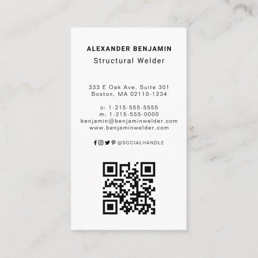 Carte de visite de code QR de la photo de soudure  (Dos)