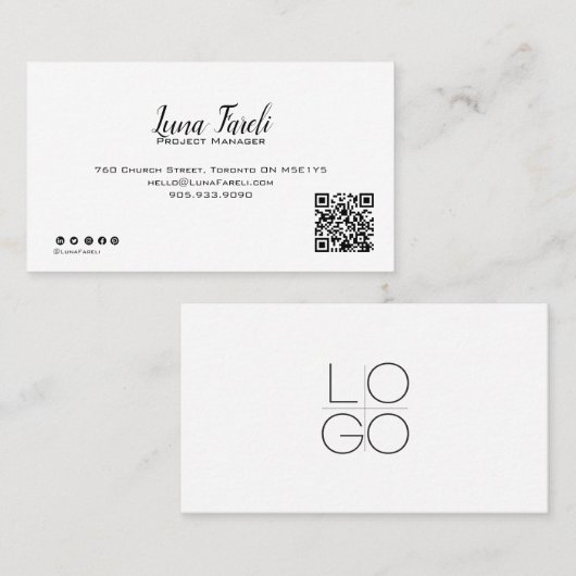 Carte de visite de code QR de script minimal profe (Devant / Derrière)