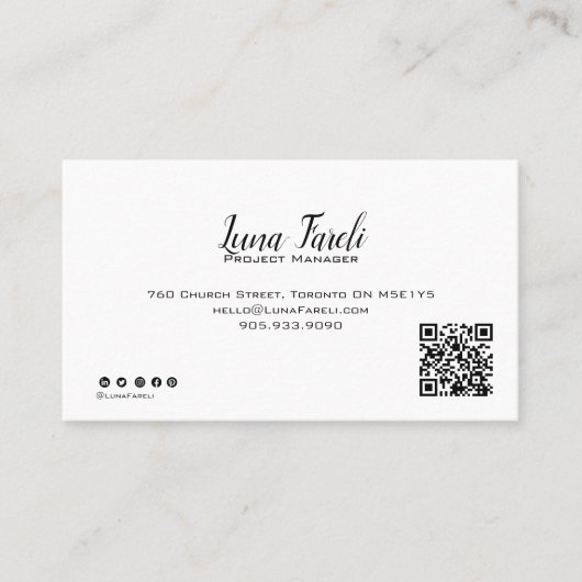 Carte de visite de code QR de script minimal profe (Devant)