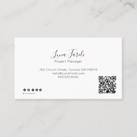 Carte de visite de code QR de script minimal profe (Devant)