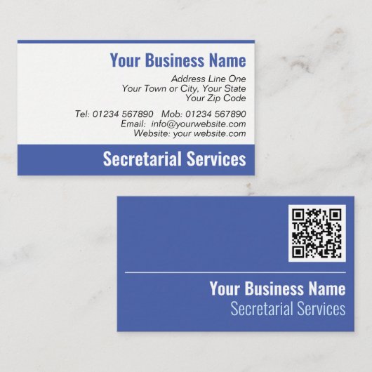 Carte de visite de code QR des services de secréta (Devant / Derrière)
