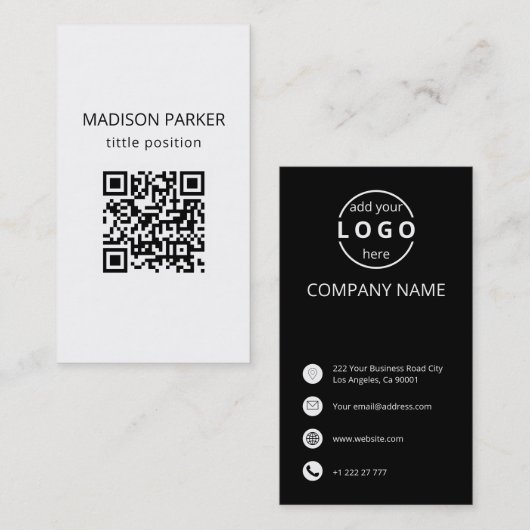 Carte de visite de code QR du logo de l'entreprise (Devant / Derrière)