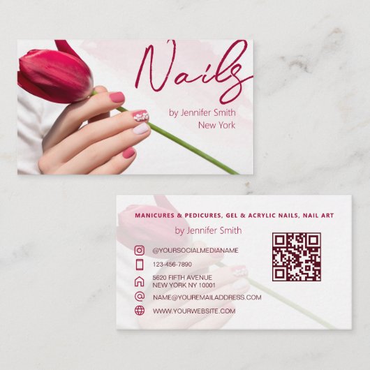 Carte de visite de code QR du Salon Nail (Devant / Derrière)