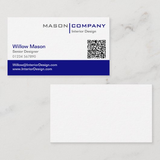 Carte de visite de code QR élégant bleu et blanc c (Devant / Derrière)