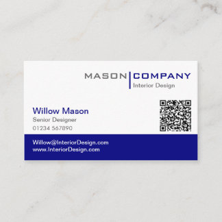 Carte de visite de code QR élégant bleu et blanc c